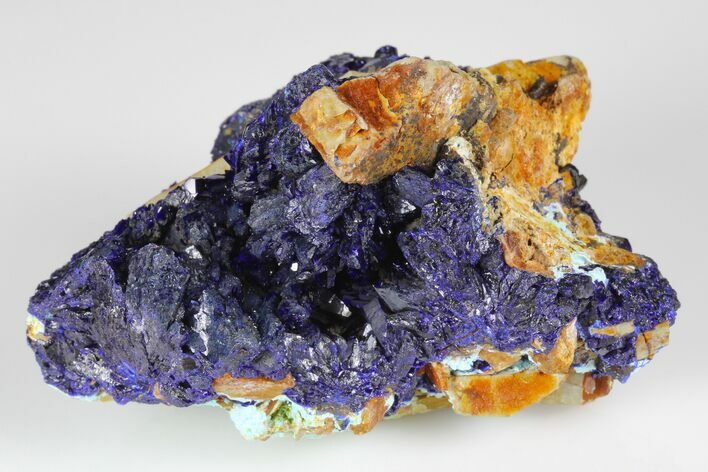 Sparkling Azurite Crystals on Chrysocolla - Laos #178139